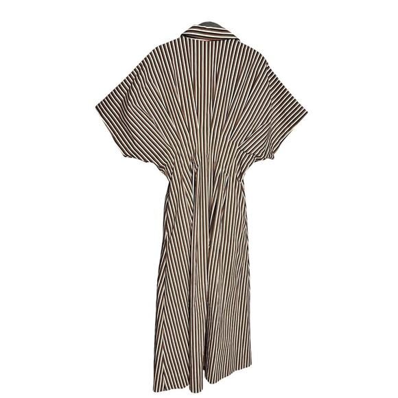 Anthropologie Exquise The Tobie Button Front Pleated Shirt Dress Brown Striped - Picture 8 of 8